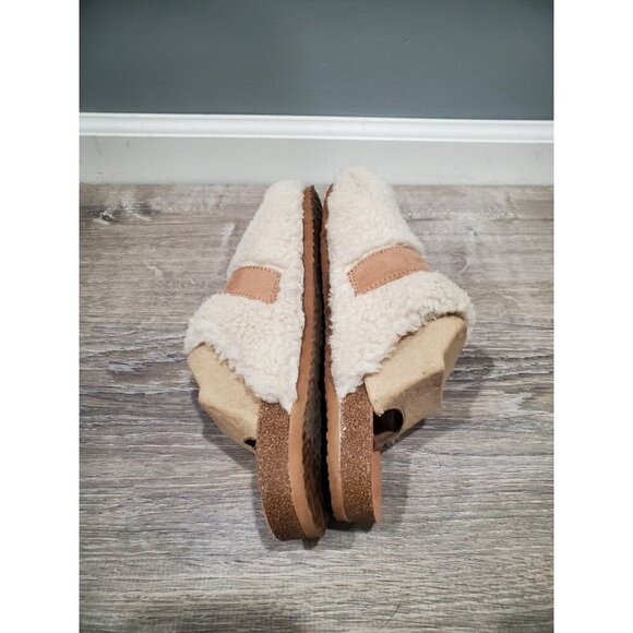 J. Crew Brown/Cream Sherpa Lined Buckle Clog Slippers Sz 5M Buckle Comfort - Picture 4 of 12